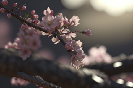 Branch of blossoming sakura. AI generative. illustration in photorealistic style.の素材