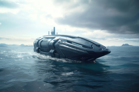 Futuristic ship. AI generative. illustration in photorealistic style.の素材