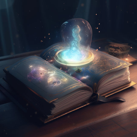 Magic book and spell. AI generative. illustration in photorealistic style.の素材