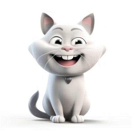 Cartoon happy cat on a white background. AI generative. illustration in photorealistic style.の素材