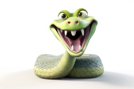 Cartoon happy snake on a white background. AI generative. illustration in photorealistic style.の素材