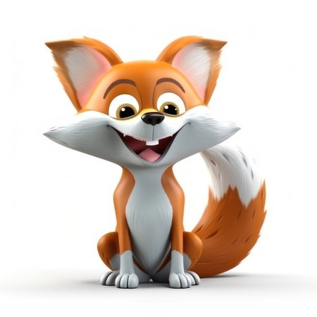 Cartoon fox on a white background. AI generative. illustration in photorealistic style.の素材