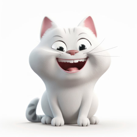 Cartoon cat on a white background. AI generative. illustration in photorealistic style.の素材