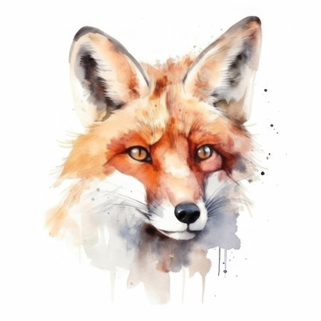 watercolor fox portrait. AI generative. illustration in watercolor drawing style.の素材