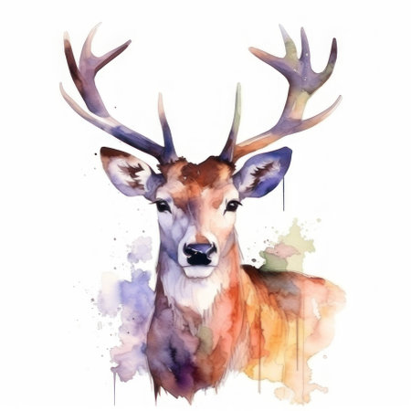 Beautiful watercolor deer. AI generative. illustration in watercolor drawing style.の素材