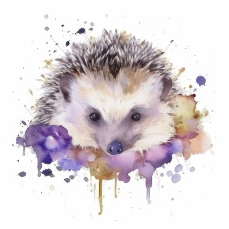 Cute watercolor hedgehog on a white background. AI generative. illustration in watercolor drawing style.の素材