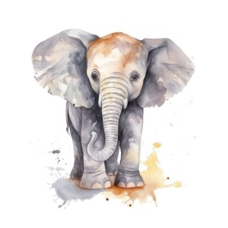 Cute watercolor elephant. AI generative. Illustration in watercolor drawing style.の素材