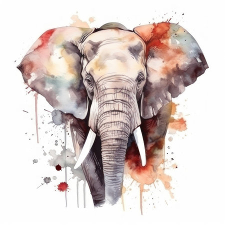 Watercolor elephant on a white background. AI generative. Illustration in watercolor drawing style.の素材