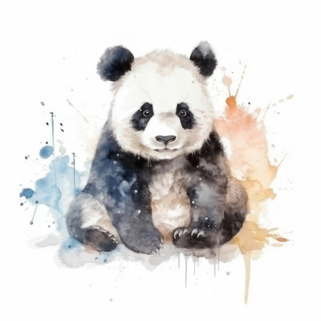 Cute watercolor panda on a white background. AI generative. illustration in watercolor drawing style.の素材
