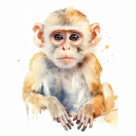 watercolor monkey on a white background. AI generative. Illustration in watercolor drawing style.の素材
