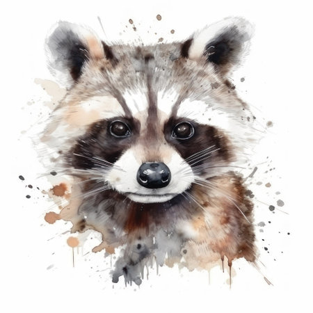 Cute watercolor raccoon. AI generative. illustration in watercolor drawing style.の素材