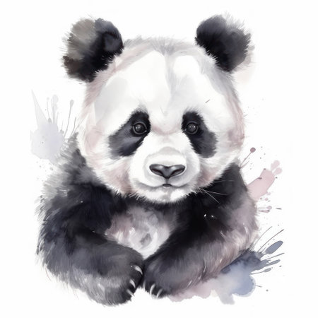 watercolor panda. AI generative. Illustration in watercolor drawing style.の素材