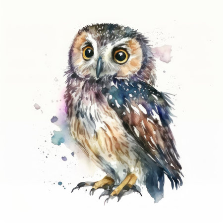 watercolor owl. AI generative. illustration in watercolor drawing style.の素材