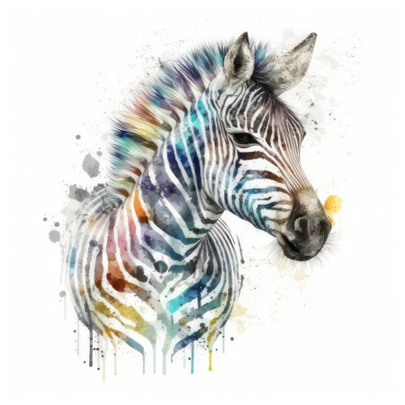 Watercolor zebra on a white background. AI generative. Illustration in watercolor drawing style.の素材