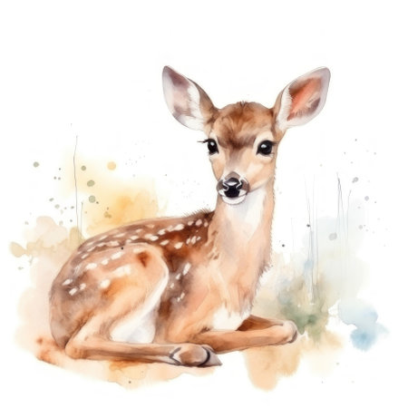 watercolor deer sitting. AI generative. illustration in watercolor drawing style.の素材