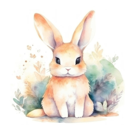 Cute watercolor rabbit. AI generative. illustration in watercolor drawing style.の素材