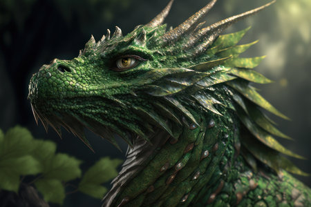 Green dragon, symbol of 2024. AI generative. illustration in photorealistic style.の素材