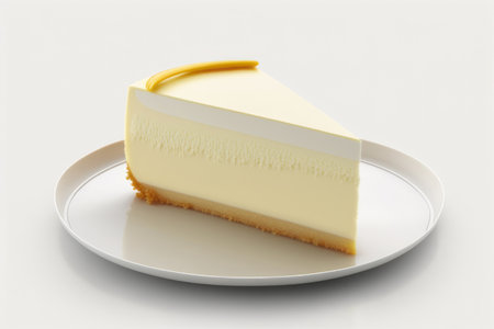 Cheesecake in a plate on a white background. AI generative. illustration in photorealistic style.の素材