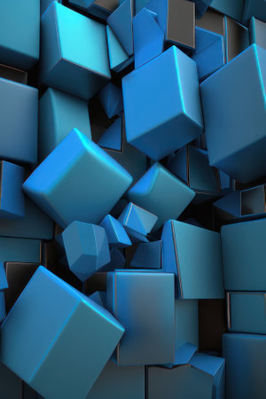 Abstract background, blue smooth cubes. vertical background. AI generative. illustration in photorealistic style.の素材