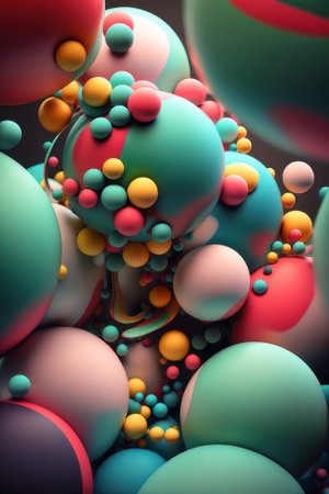 Abstract background, colorful balls in a pile. vertical background. AI generative. illustration in photorealistic style.の素材