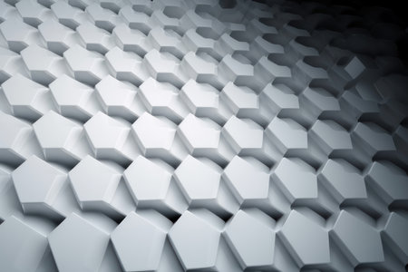 Abstract background, white geometric honeycomb pentagons. AI generative. illustration in photorealistic style.の素材