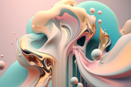 abstract background. Splashes of paint, pastel colors and gold glitter. AI generative. illustration in photorealistic style.の素材