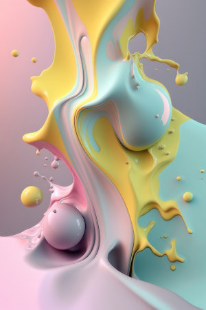 abstract background. Splashes of paint, pastel colors, yellow, pink and blue. vertical background. AI generative. illustration in photorealistic style.の素材