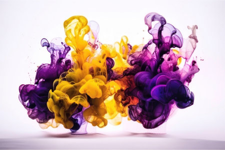 abstract background. Color liquid alcohol ink, purple and yellow. AI generative. illustration in photorealistic style.の素材