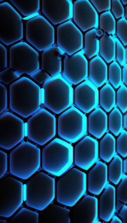abstract background. Neon honey comb. vertical background. AI generative. background for desktop or site.の素材