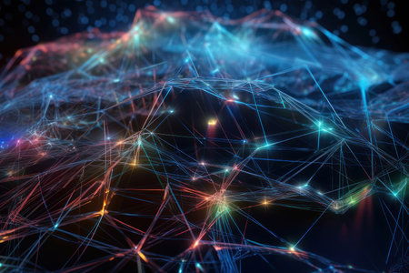 abstract background. Metaverse, neon lines. AI generative. background for desktop or site.の素材