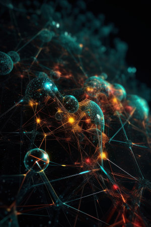 abstract background. Network structure, neon lines and balls. vertical background. AI generative. background for desktop or site.の素材