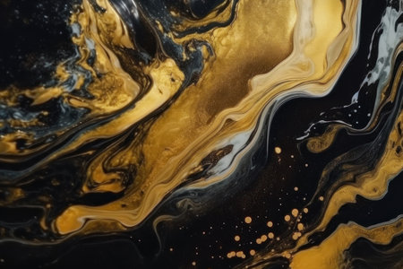 abstract background. Liquid paint, fluid art style. Gold and black colors. AI generative. Background for the site or desktop.の素材