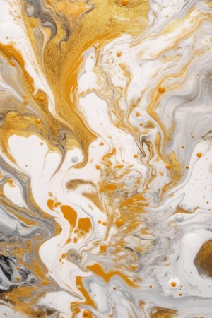 abstract background. Liquid paint, fluid art style. White and gold paint. vertical background. AI generative. Background for the site or desktop.の素材