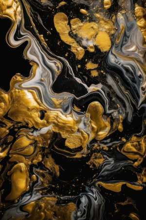 abstract background. Liquid paint, fluid art style. golden and black paint. vertical background. AI generative. Background for the site or desktopの素材