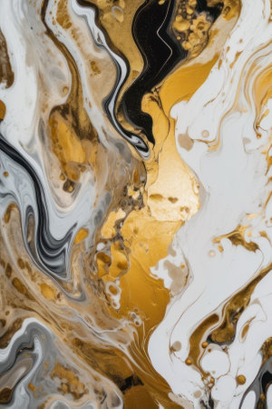 abstract background. Liquid paint, fluid art style. Gold and white colors. vertical background. AI generative. Background for the site or desktop.の素材