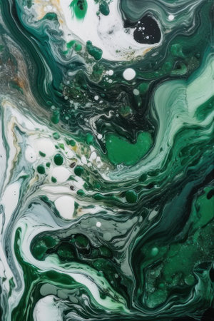 abstract background. Liquid paint, fluid art style. White and green paint. vertical background. AI generative. Background for the site or desktop.の素材