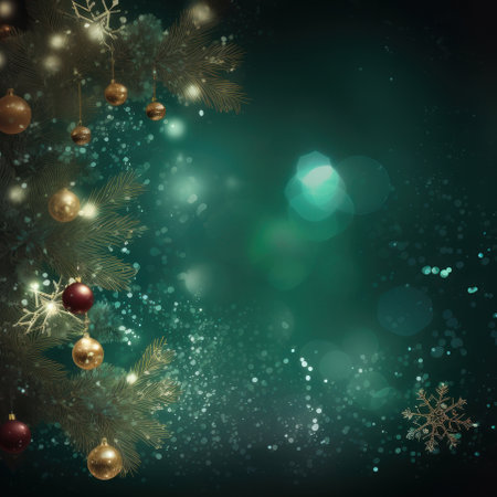 Christmas background. Christmas balls and branches of a Christmas tree. AI generative. Graphic style illustration.の素材
