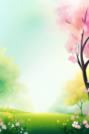 spring background. blooming garden. vertical background. AI generative. Graphic style illustration.の素材