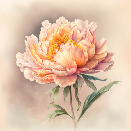 Peony. AI generated. illustration in watercolor drawing style.の素材