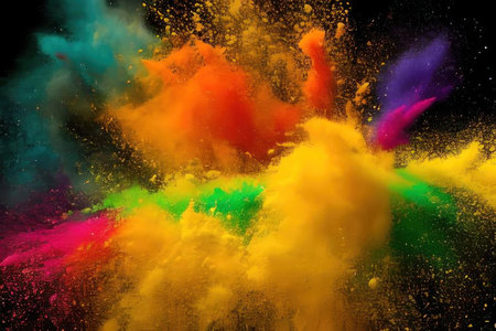 background. Splashes of powder paint. AI generative. illustration in photorealistic style.の素材