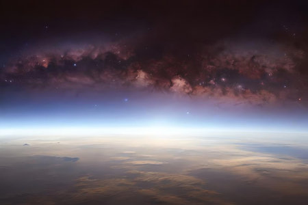 Space above the clouds. AI generative. background with photorealistic space.の素材