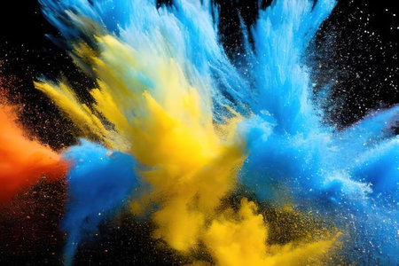 background. Splashes of colored powder paint. AI generative. illustration in photorealistic style.の素材