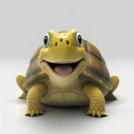 Cartoon happy turtle isolated on white background. AI generative. illustration in photorealistic style.の素材