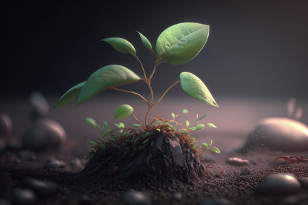 Plant in the ground. AI generative. illustration in photorealistic style.の素材