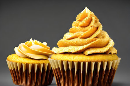 Cupcakes on a black background. AI generative. illustration in photorealistic style.の素材