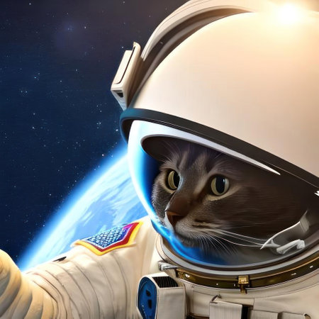 astronaut cat. AI generative. illustration in photorealistic style.の素材