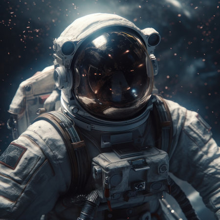 Astronaut in a spacesuit on the background of space. AI generative. illustration in photorealistic style.の素材
