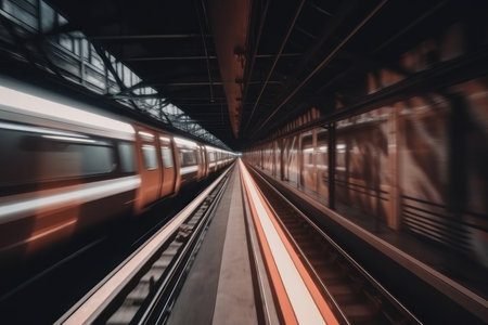 Timelapse, traffic in the city on the railroad. AI generative. illustration in photorealistic style.の素材
