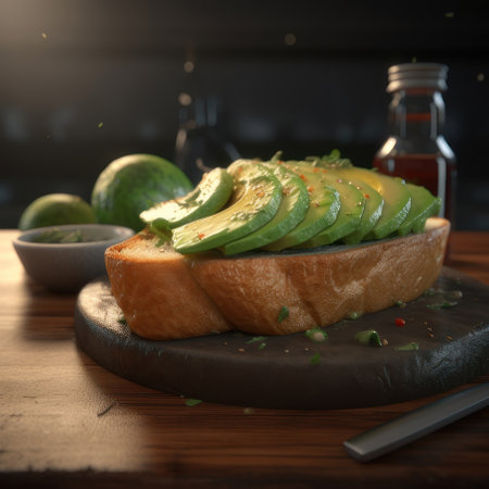 avocado toast. AI generative. illustration in photorealistic style.の素材