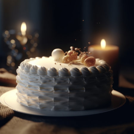 white cake. Holiday, birthday, party. AI generative. illustration in photorealistic style.の素材